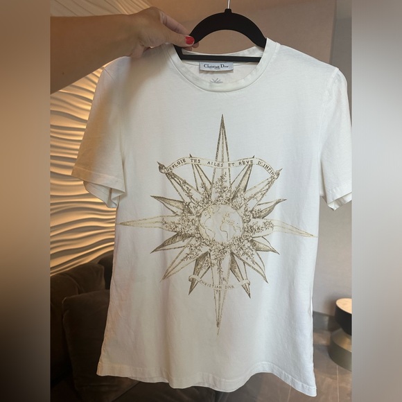 Christian Dior Cotton Graphic Print Crew-Neck T-Shirt Size Medium Natural White - Picture 16 of 16